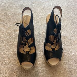 Gaimo Black Leather Espadrille Wedge Shoes Handmade in Spain